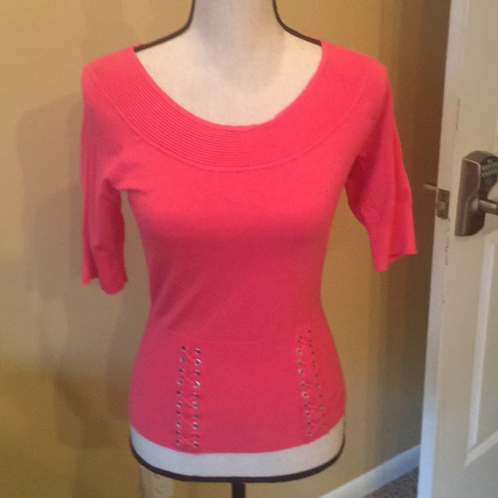 Coral scoop neck Cache knit sweater